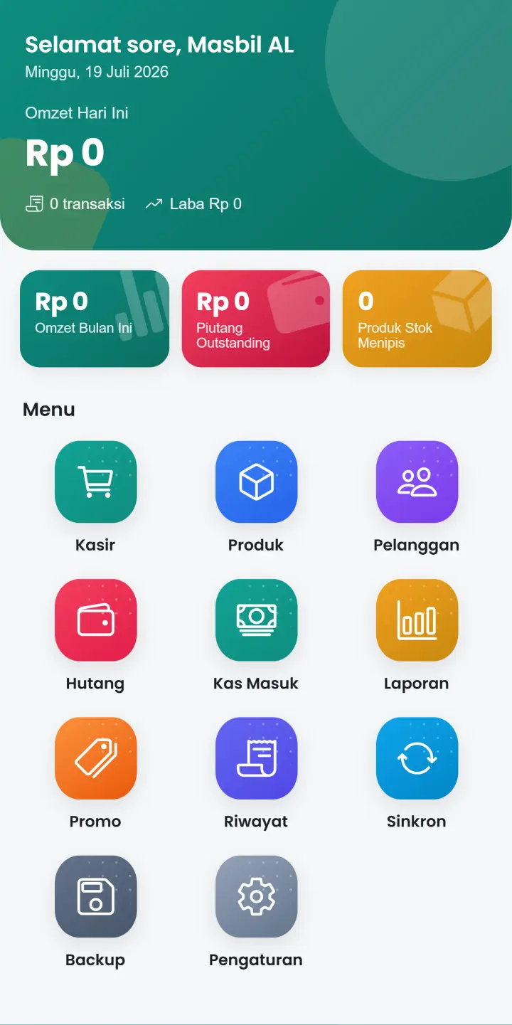 Dashboard aplikasi Kasir Cerdas